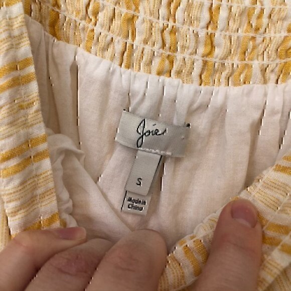 JOIE Raheda Tank Yellow White Striped Smocked Linen Cotton Cropped Blouse Small - Picture 6 of 10